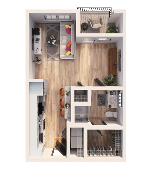 Floor plan for studio, 1 bath, 518 sqft